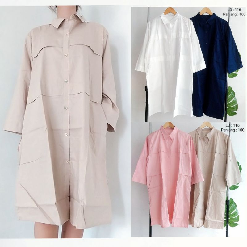 shirt dress kemeja panjang wanita brand mosco bahan katun lembut tebal adem premium big size Jumbo X