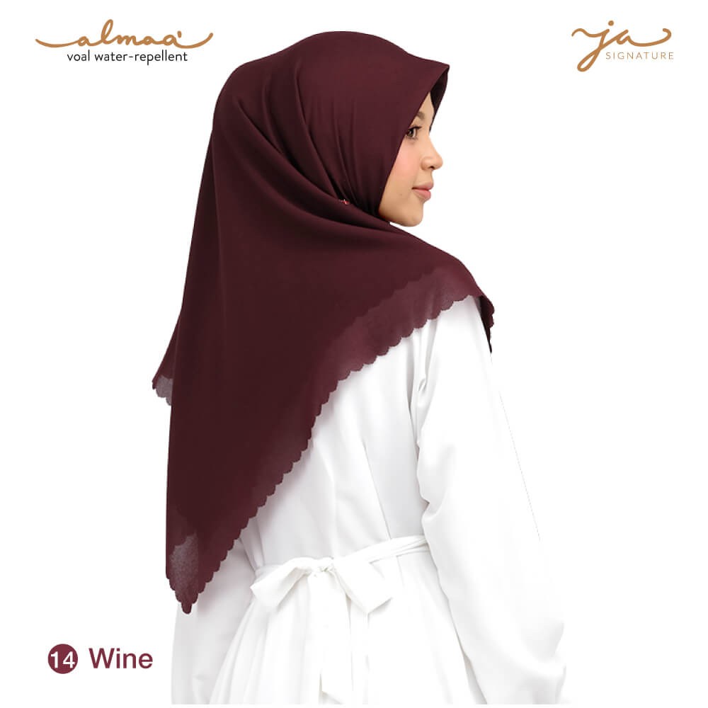 Jilbab Afra Almaa' Warna Wine - Hijab Voal Polos Segi Empat - Water Repellent