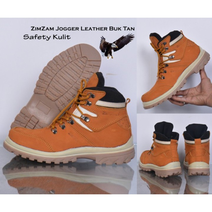 Promo Sepatu ZimZam Jogger Leater Buk Tan Safety Kulit