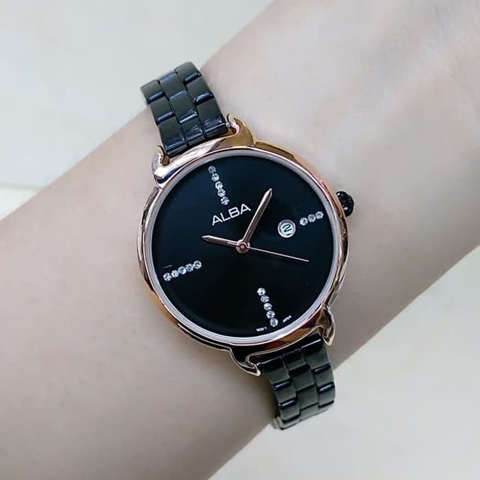 Jam Tangan Wanita / Cewek Alba Mini Rantai Black Rosegold