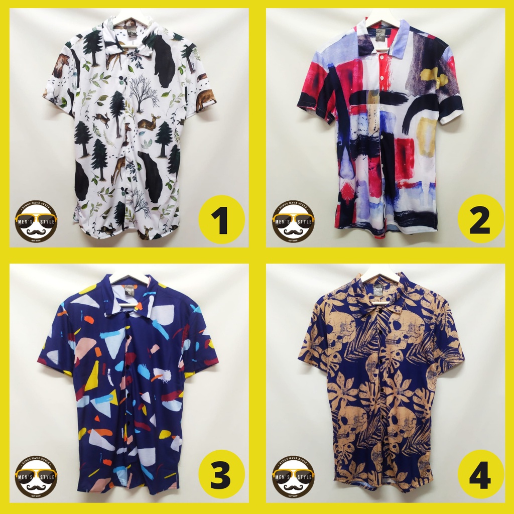Baju Kemeja Motif Printing Hawai Pria Wanita Import Hello Monsters