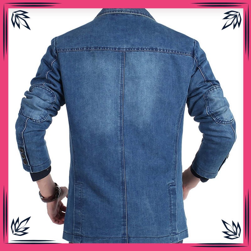 Jaket Pria Jeans Import 4XL Mens Denim Blazer Men Fashion Cotton Vintage Suit Outerwear Male Blue