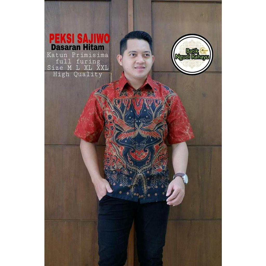 Kemeja Batik Lengan Panjang Batik Lengan Pendek Warna Merah Lapis Furing PEKSI SAJIWO Batik Solo