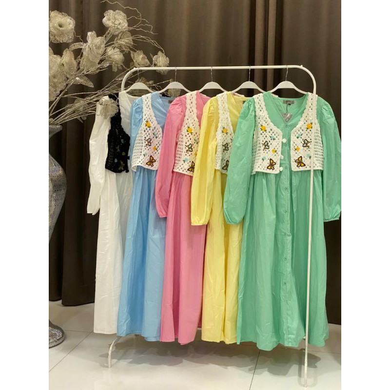 Vivorie Dress /Long Tunik Katun + Korean Crochet Vest