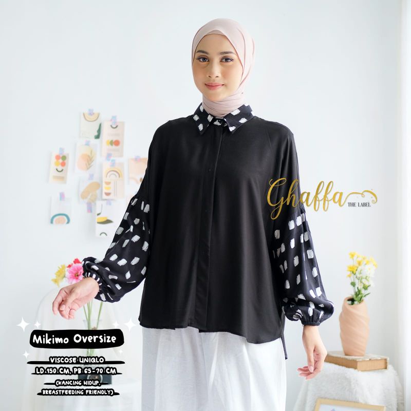 Blouse Oversize hitam lengan motif / Mikimo oversize by ghaffa the label / Oversize motif kekinian premium