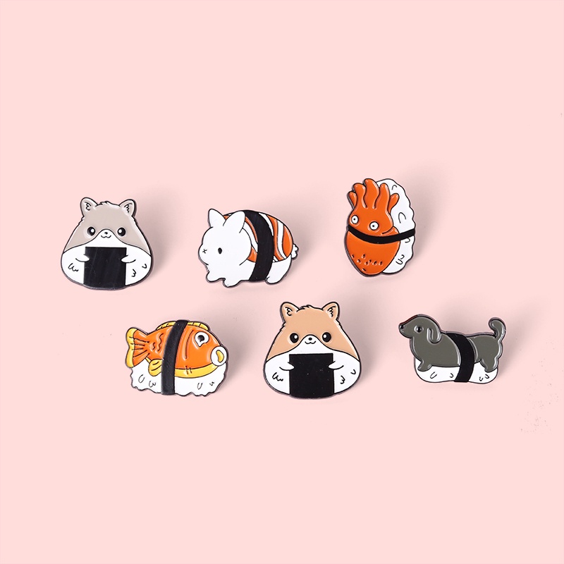 Bros Pin Enamel Bentuk Kartun Makanan Sushi 5 Gaya Untuk Hadiah Anak