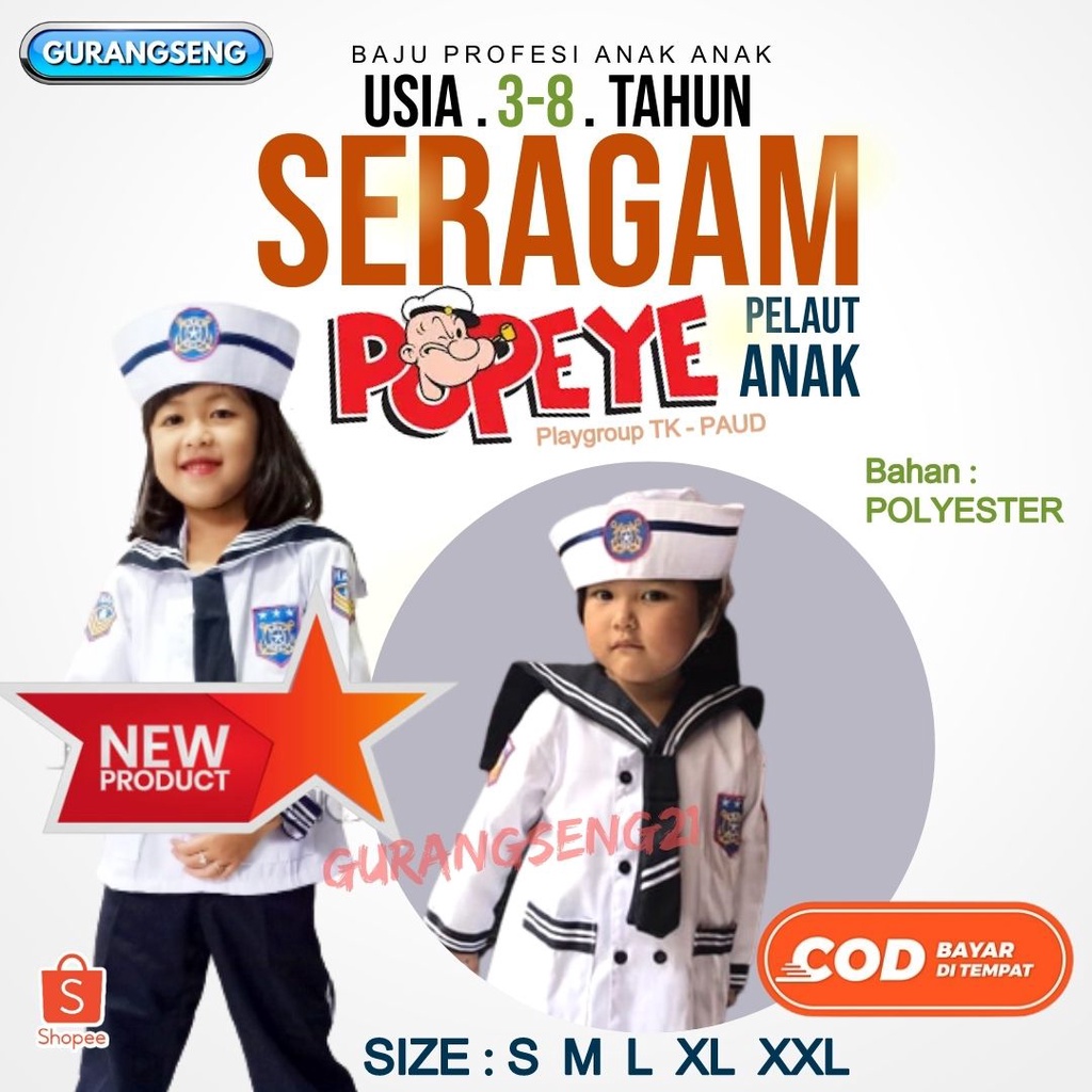 Baju Seragam Pelaut Anak Kostum Karnaval Baju Popaye Anak Perempuan Laki Laki 5 Tahun Tk dan Paud