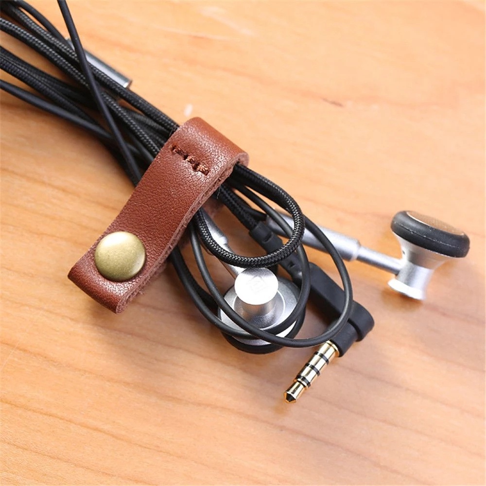 PU Leather Cable Straps /Earbud Cord Organizer / PU Leather Handmade Portable USB Cord Holder /Earphone Cable Tie Cable Management, for Travel, Home, School, Office