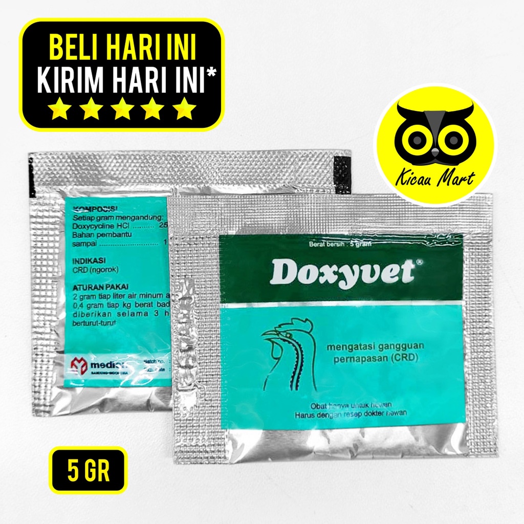 Obat Ternak DOC Ayam CRD ngorok Doxyvet 5 Gram Obat Ayam Antibiotik CRD Obat Ayam Bebek Burung Unggas Flu Pilek Bersin Hidung Berair Infeksi Pernafasan