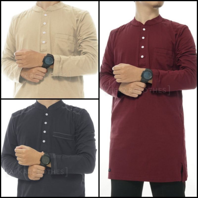 Kurta Kaos Pria Lengan Panjang, Koko Kaos Pria Panjang Catton Combat 24s