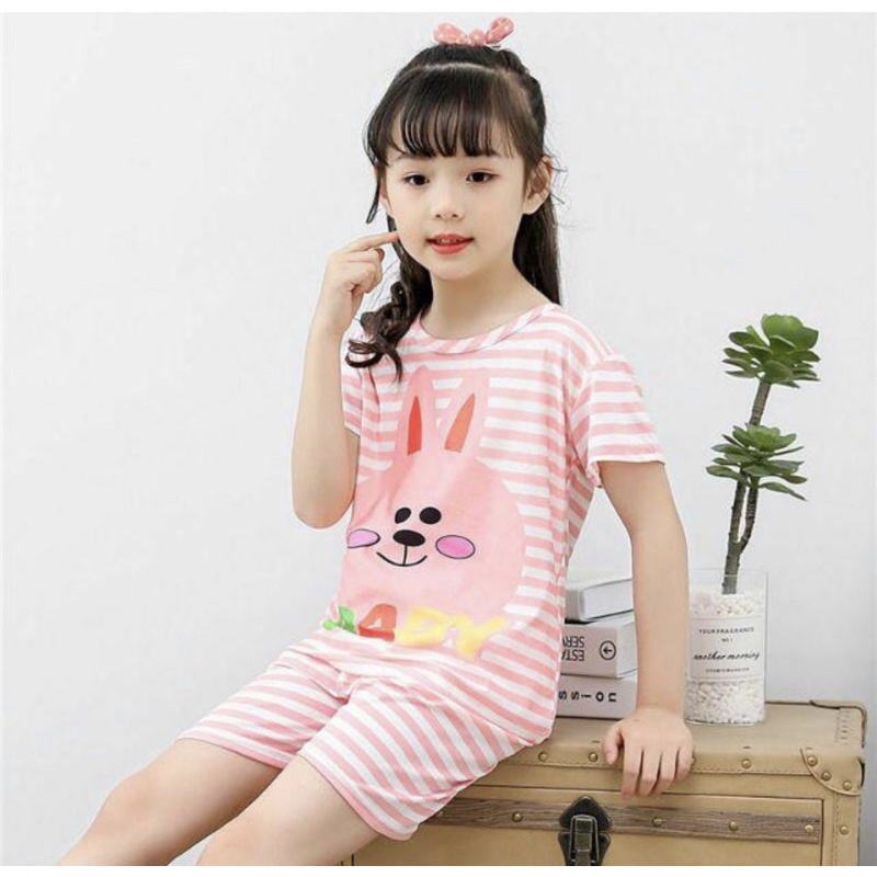 BAJU TIDUR ANAK PEREMPUAN 3 - 13TAHUN PIYAMA IMPORT KAOS SETELAN HOTPANTS MOTIF CUTE READY STOCK