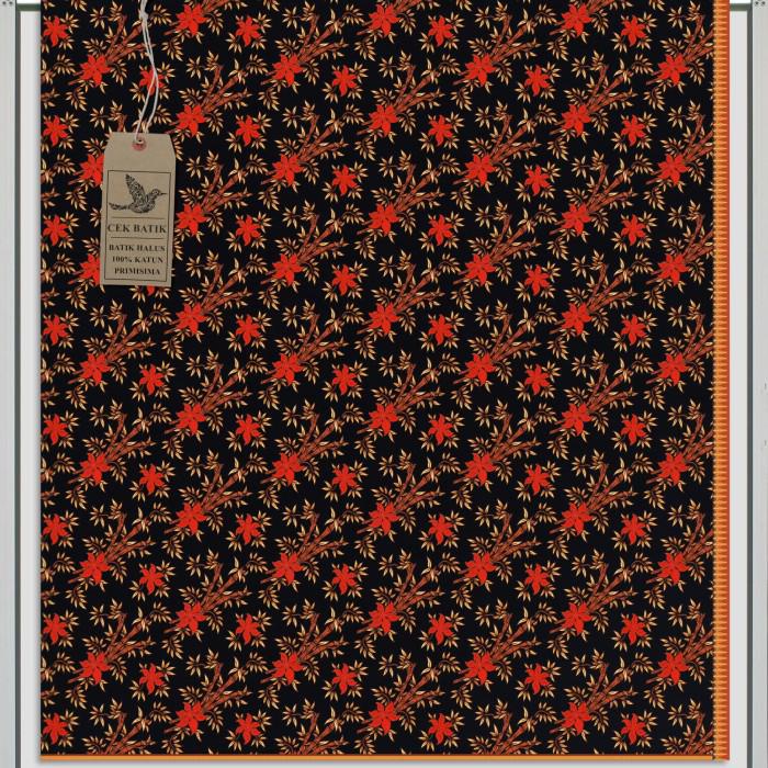 Kain Batik - Motif Bambu Kecil Dasar Hitam Manis (Bunga Orange)
