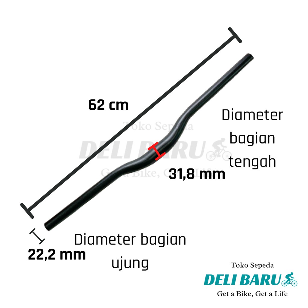 Stang BESI Oversize 31.8 mm hitam polos 62 cm sepeda MTB