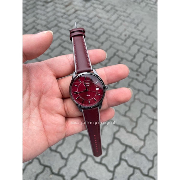 Jam Tangan Alexandre Christie Ac 2973 Original Black Maroon Wanita