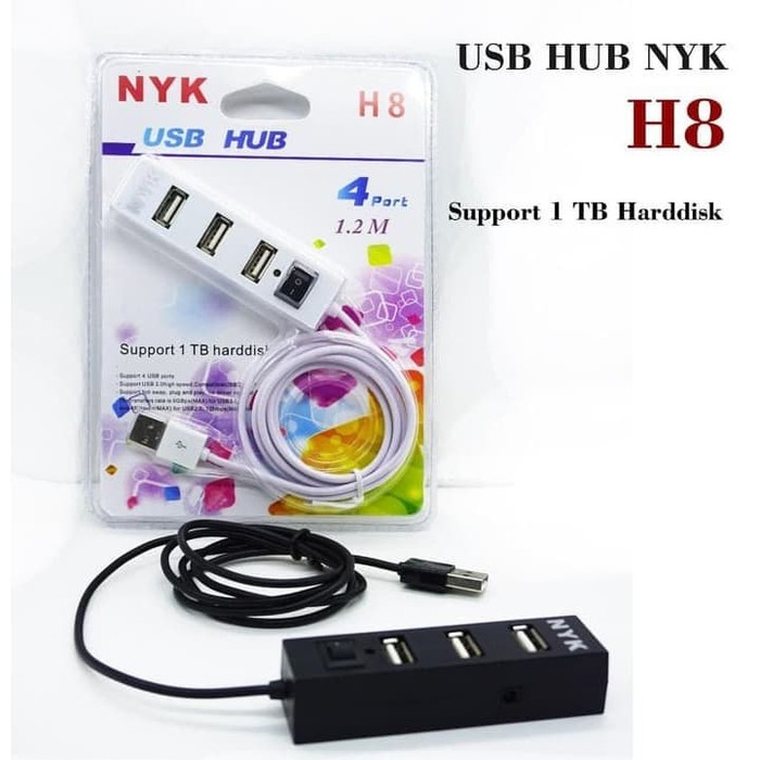 Usb 2.0 hub nyk 4 port 480Mbps 1.2m cable on-off switch H8 - Terminal usb2.0 4 slot h-8 saklar