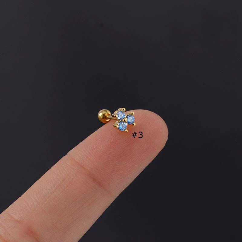 1 Pc Anting Stud Bentuk Sekrup Bahan Stainless Steel 20g Aksen Zirkon Warna-Warni