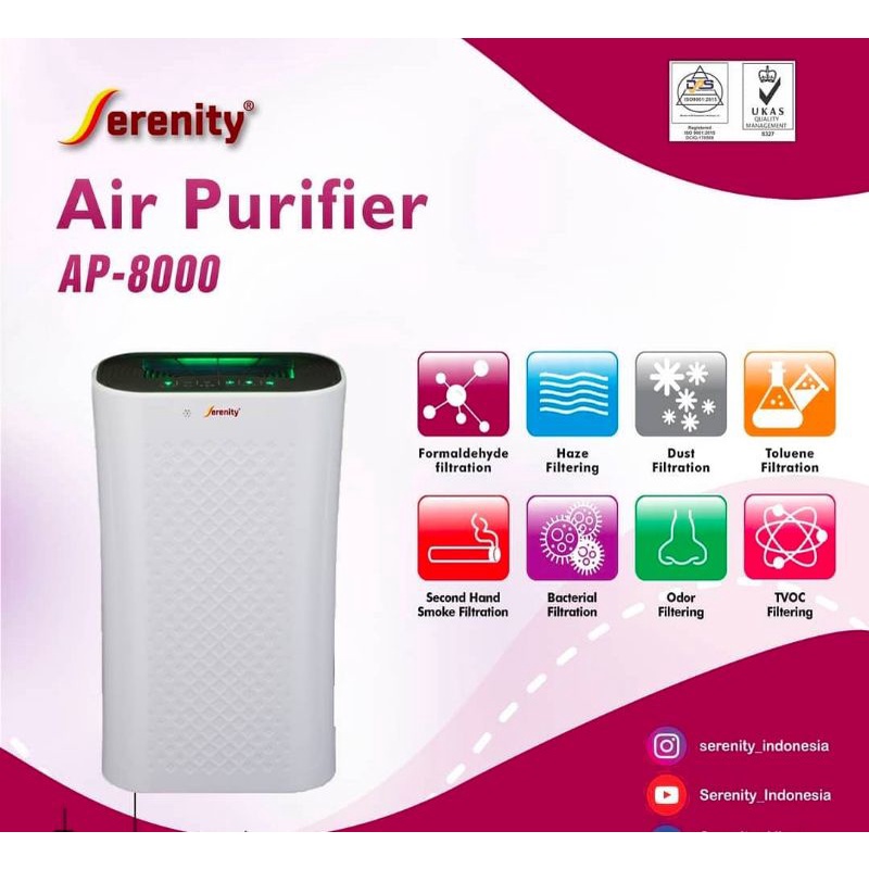 Air Purifier Original Serenity AP 7000 / AP 8000 Layar Sentuh Dengan Lampu Ultra Violet