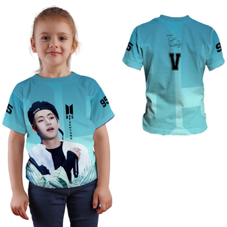 TAEHYUNG KPOP BTS Korea - BIRU Baju Jersey Kaos anak perempuan fullprint terbaru
