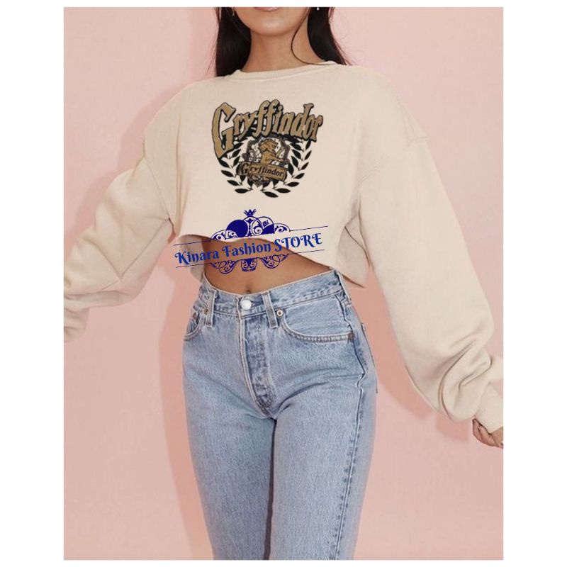 Sweater Wanita Oblong Crewneck GRY FFINDOR CROOPE Blouse Atasan Fashion Terkini Oversize Korean Style