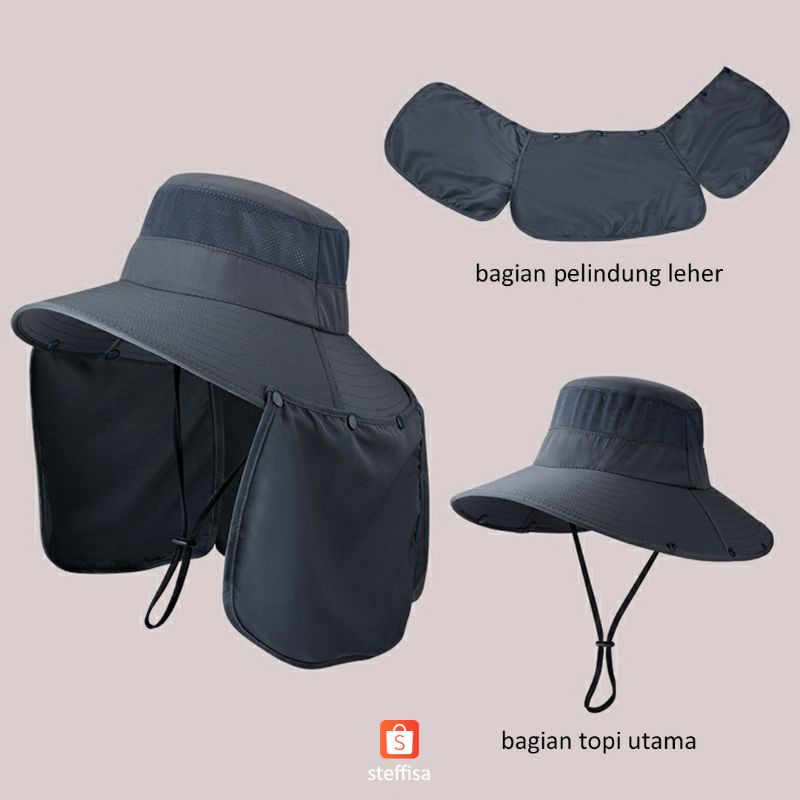 TOPI NELAYAN 2in1 | fisherman outdoor hat impor anti UV matahari cepat kering ringan breathable pelindung wajah leher unisex pria wanita dewasa musim panas