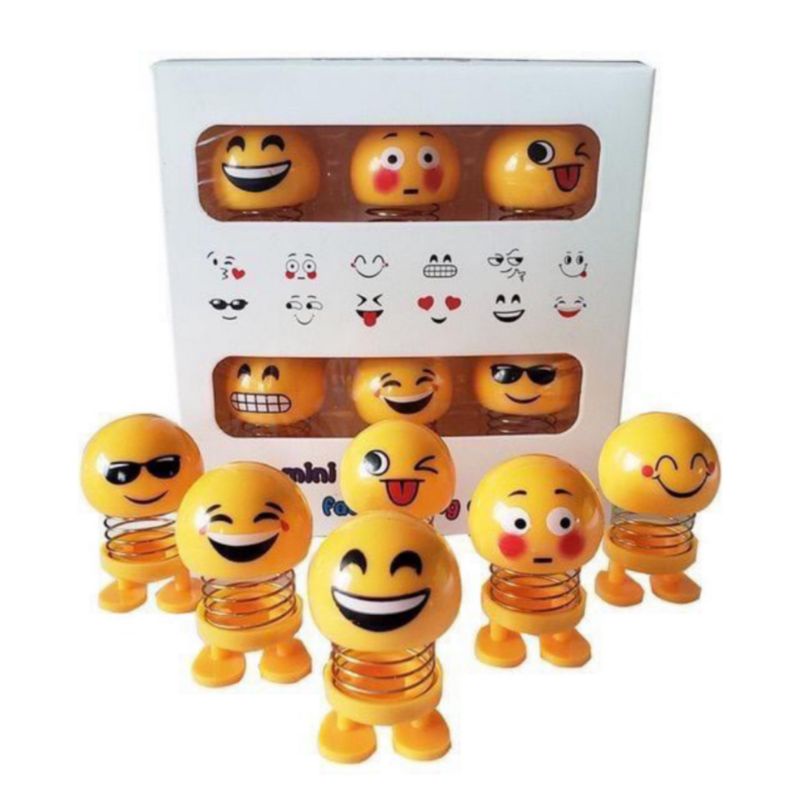 BOX ( 6 PCS ) MINI EMOJI SPRING DOLL - PAJANGAN EMOJI SMILE UK MINI