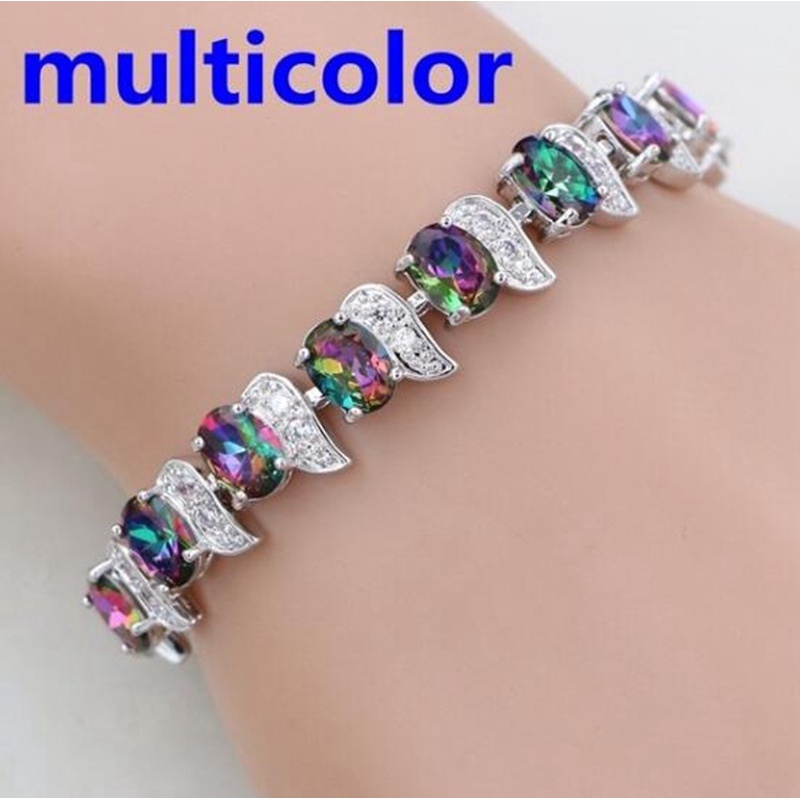 Gelang Rantai Silver dengan Topaz Silver Bulat untuk Wanita