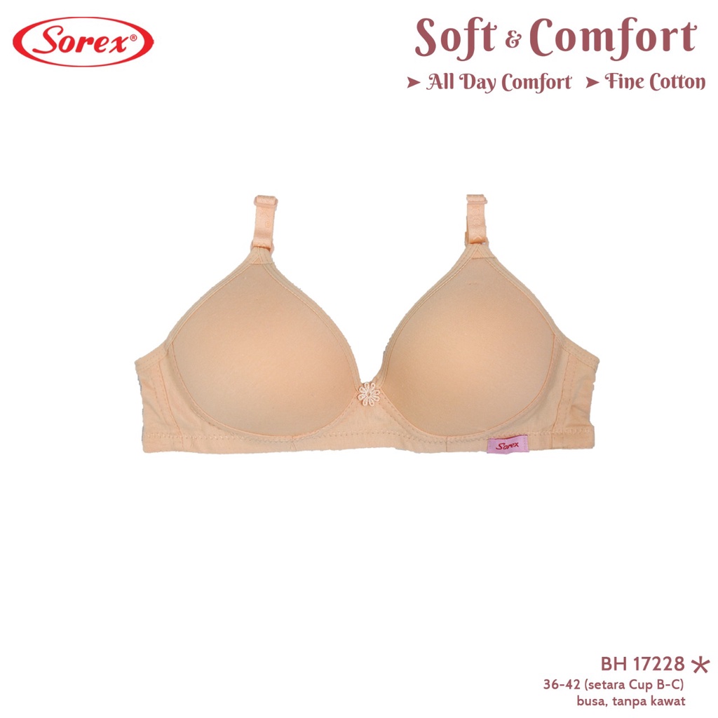 Sorex Bra Super Soft Busa Tanpa Kawat Cup Besar Kait 3 Setara Cup B-C BH  Harian 17228-Cream