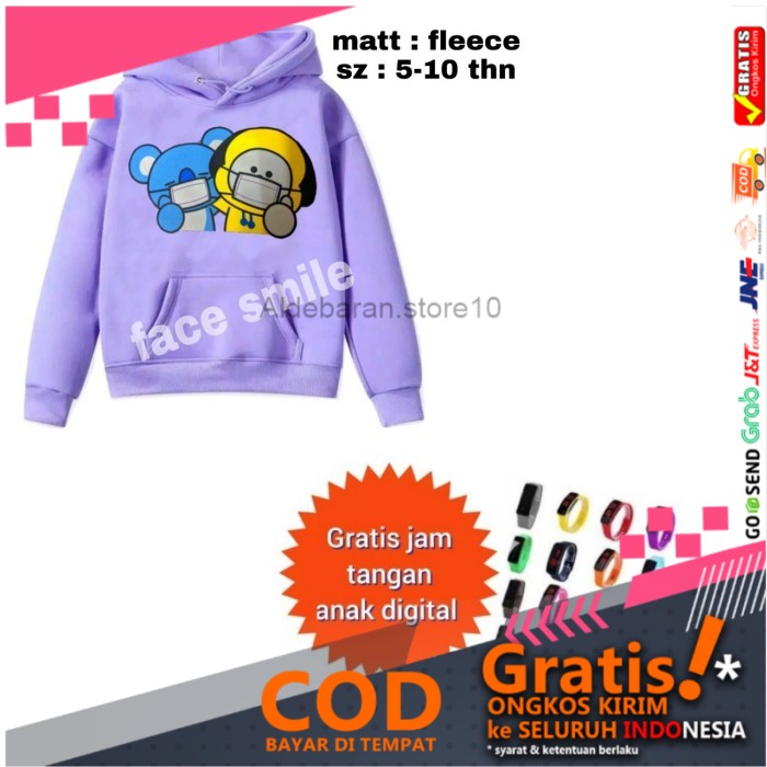 Jaket sweater hoodie anak perempuan free jam tangan - no1 ald21