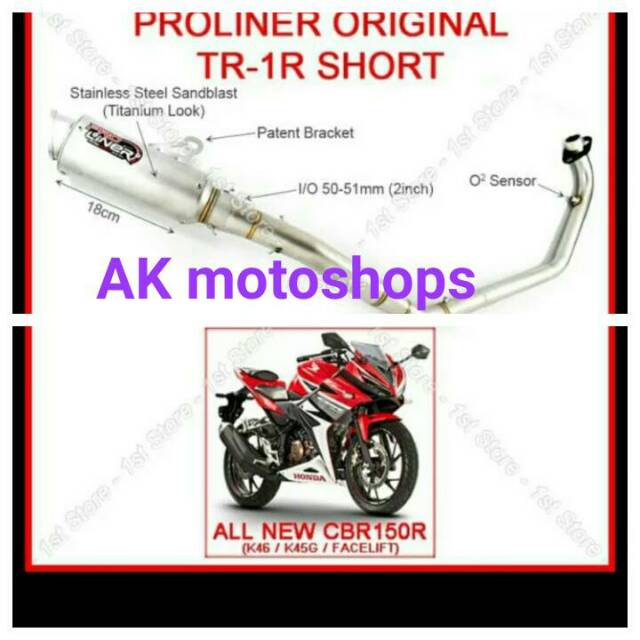 KNALPOT PROLINER ALL NEW CBR150R FACELIFT K45G TR-1R SHORT ORIGINAL
