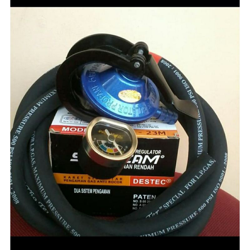 Regulator Double safety Starcam meter selang gas 500 psi 3 lapis Terbaik