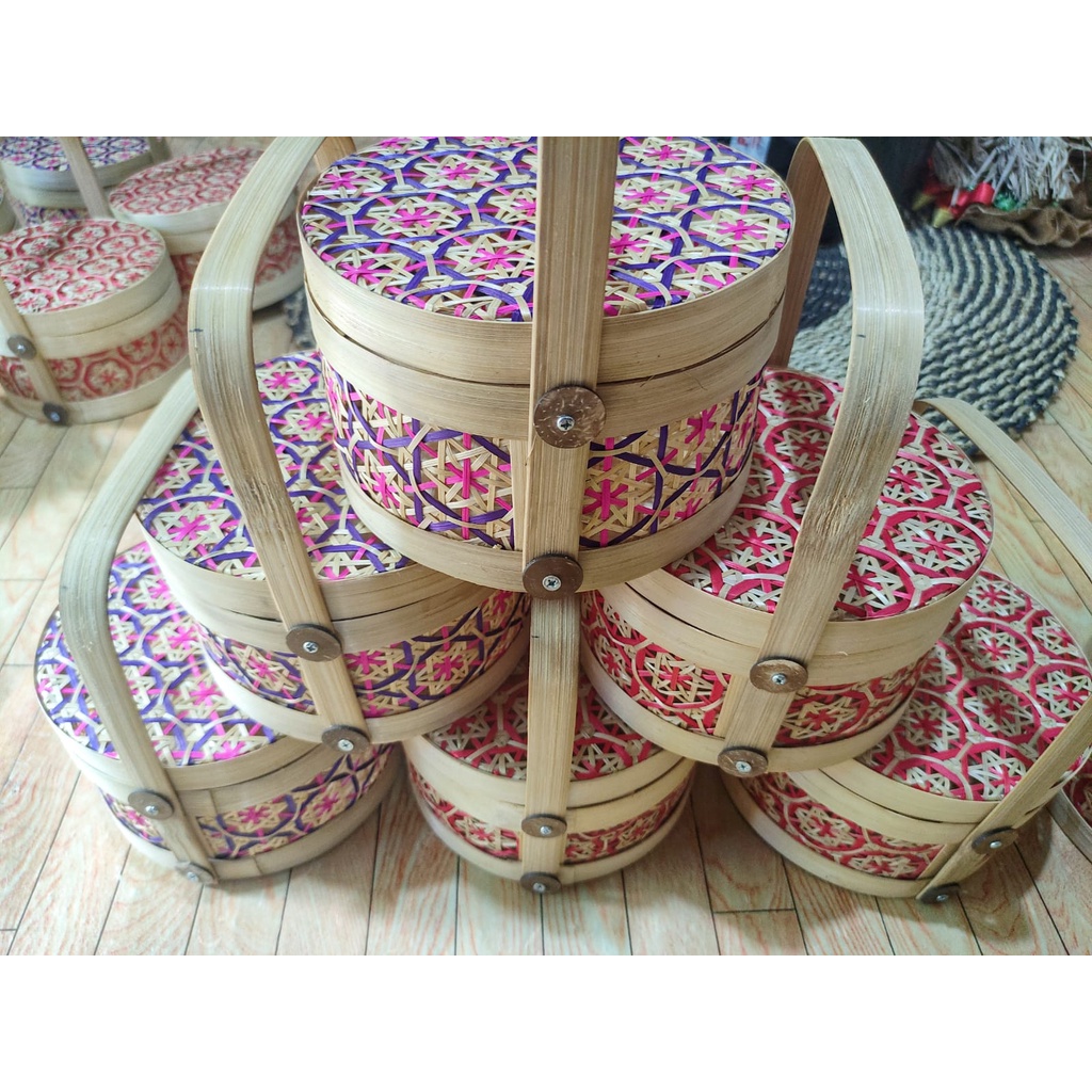 RANTANG BAMBU HAMPERS BULAT D20 MOTIF BATIK TRUNTUM WARNA BEST PRODUCT