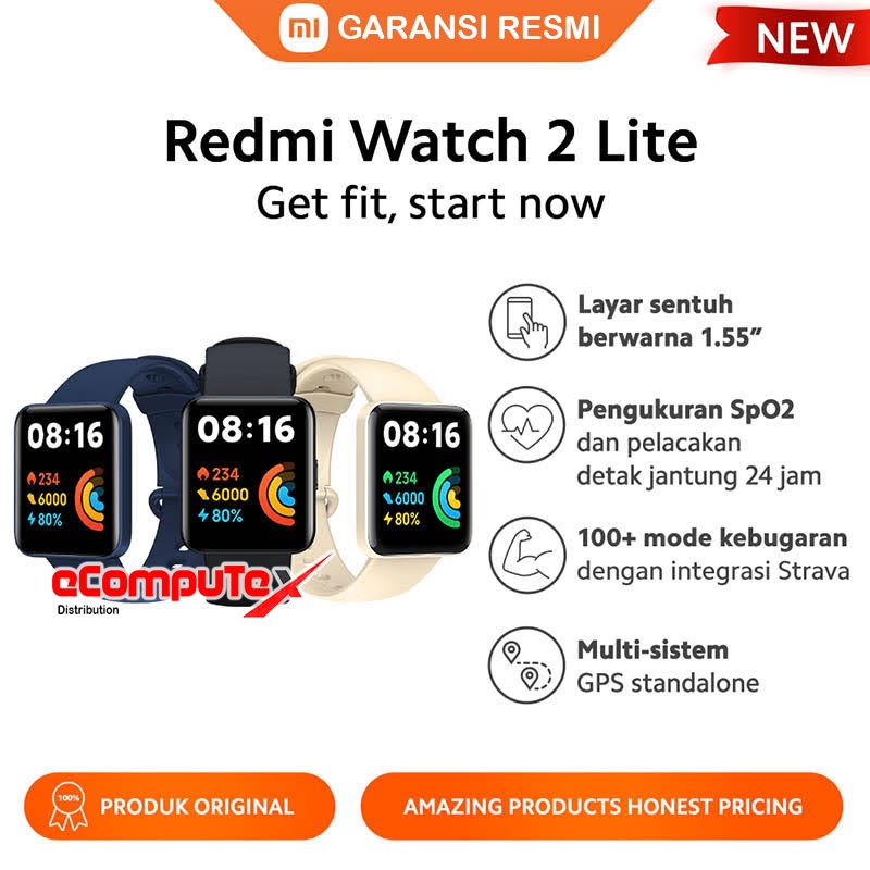 XIAOMI REDMI WATCH 2 LITE BLACK/WHITE/BLUE - GARANSI RESMI