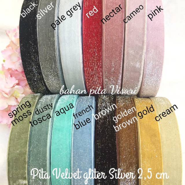 Pita Velvet Gliter Silver 2,5 cm per 1 yard (90cm)