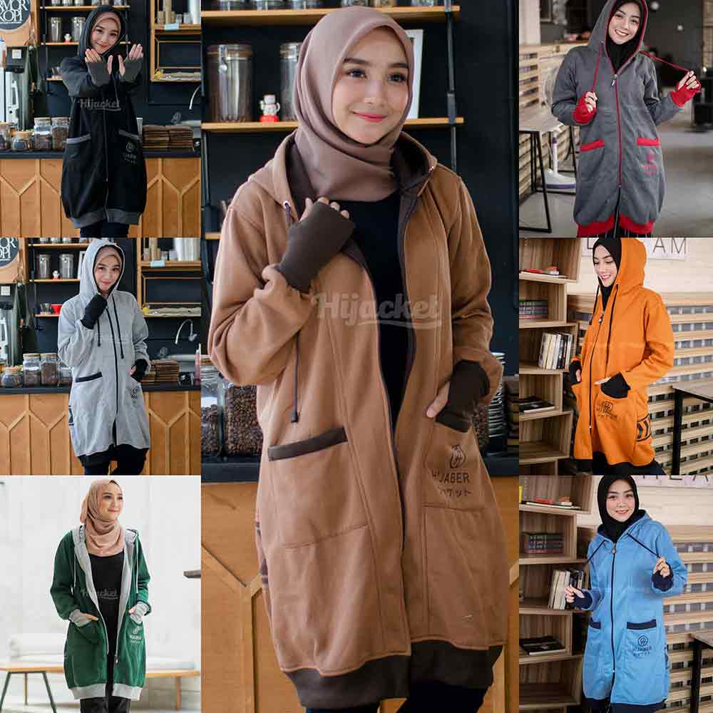 Jaket Jacket Hoodie Panjang Wanita Cewek Muslimah Hijabers Kekinian Terbaru Roundhand Finger HJ YK