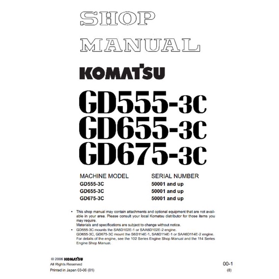 

shop manual motor grader komatsu GD555-3c