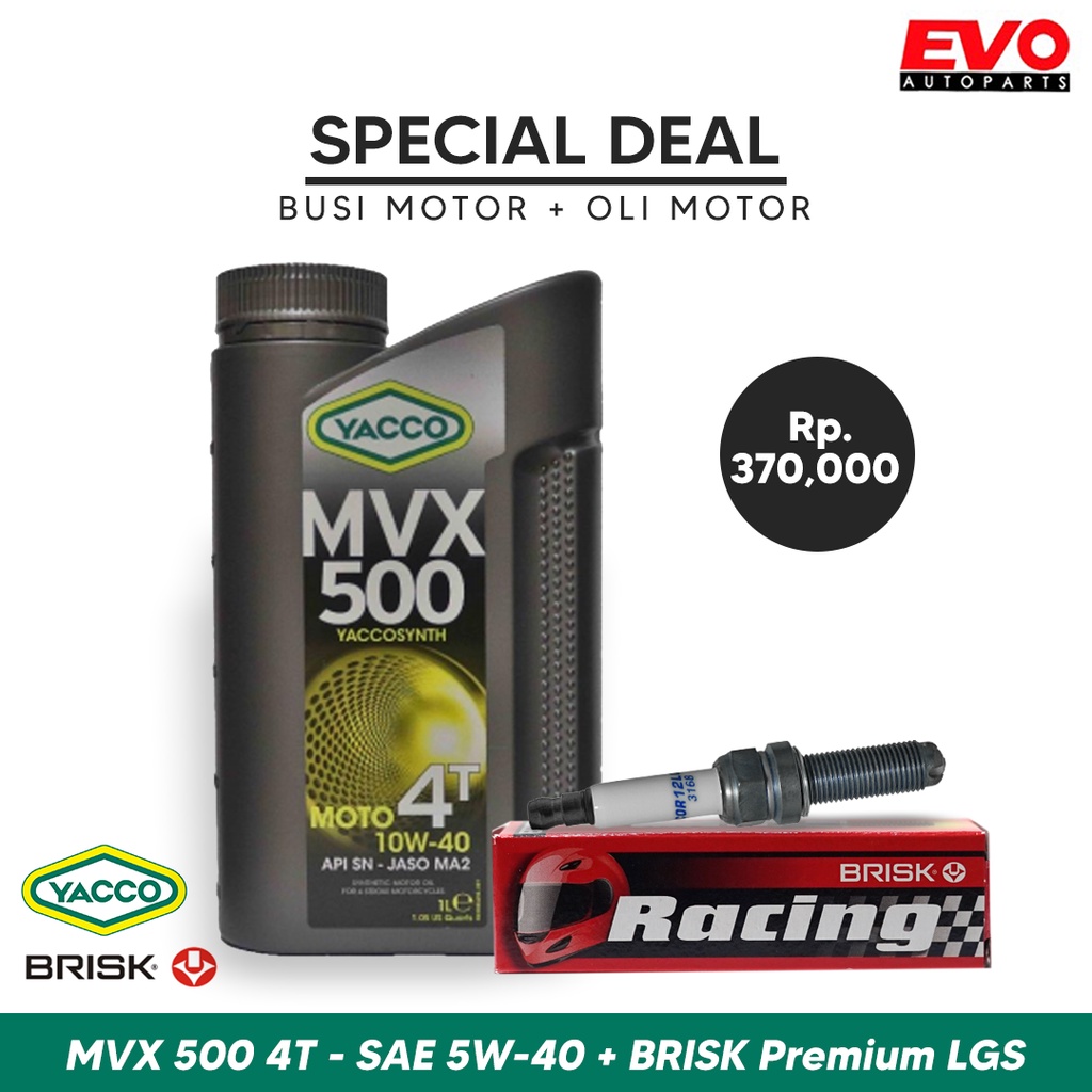 Paket Bundling Busi Motor Brisk Premium LGS dan Oli Motor Yacco MVX 500