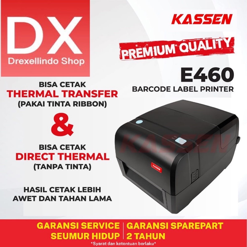 PRINTER LABEL BARCODE KASSEN E-460 110MM A6 TRANSFER THERMAL