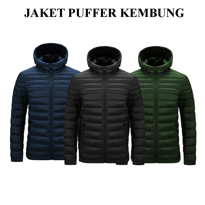 JAKET SWEATER PUFFER PRIA WARNA NAVY HITAM HIJAU ARMY - JAKET GUNUNG PUFFER -JAKET MOTORAN