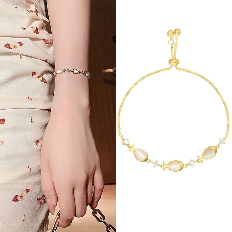 Gelang Opal Bentuk Hati Gaya Korea Adjustable