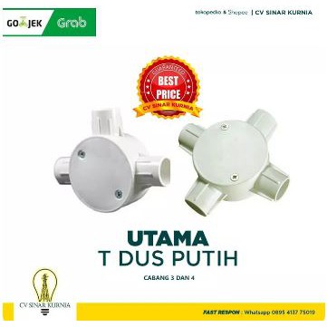 Rumah Sambungan Kabel T-Dus Warna Putih Merk Utama - cabang 3 dan 4