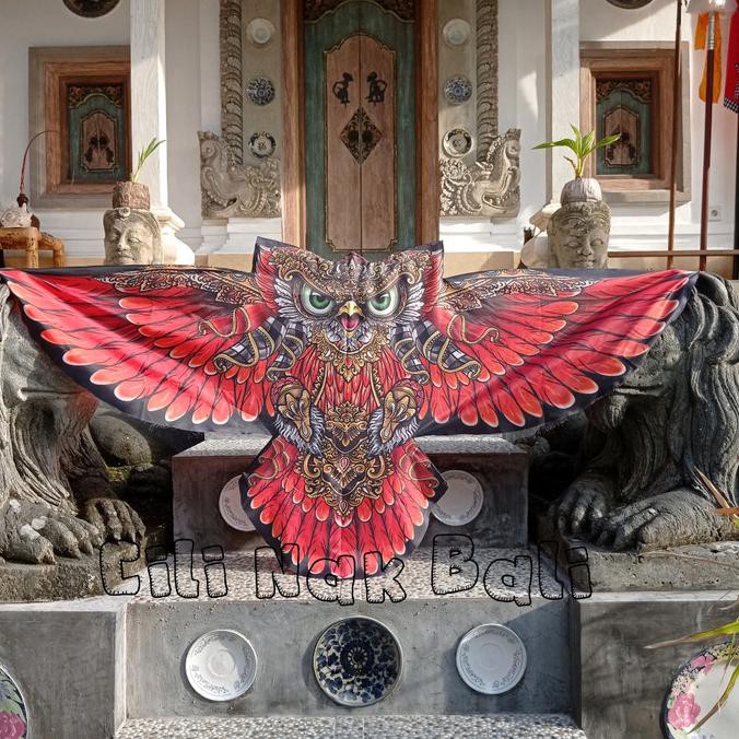 Terlaris Layangan 1,5M Bali Murah Celepuk Kebat Print - Merah