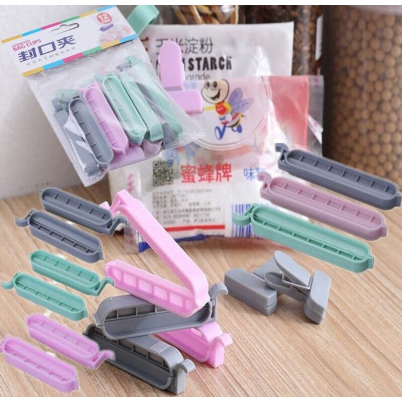 1 Set (12pc) Klip Penutup Plastik Makanan/ Penjepit Snack / Sealer