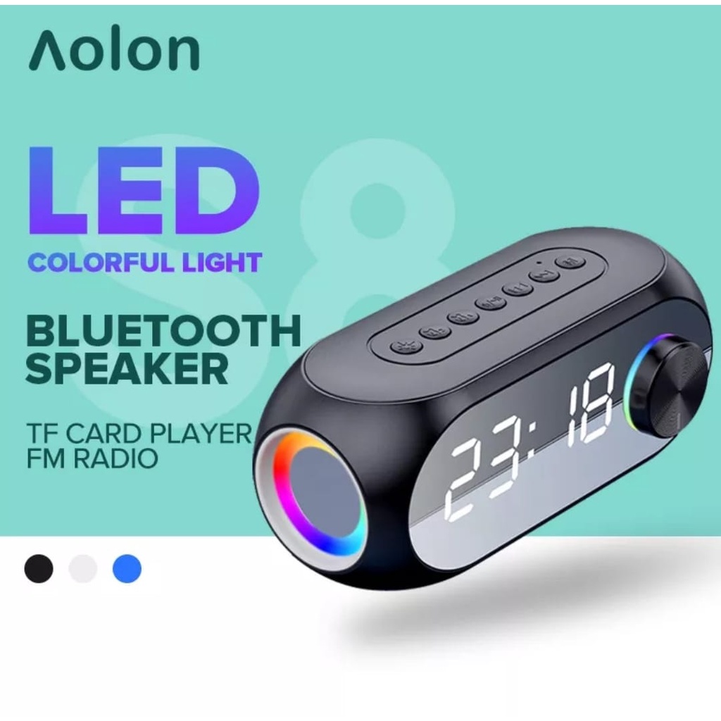 Aolon S8 Wireless Bluetooth Jam Alarm Speaker With Smart Alarm Clock Portable Mini Speaker Super Bas