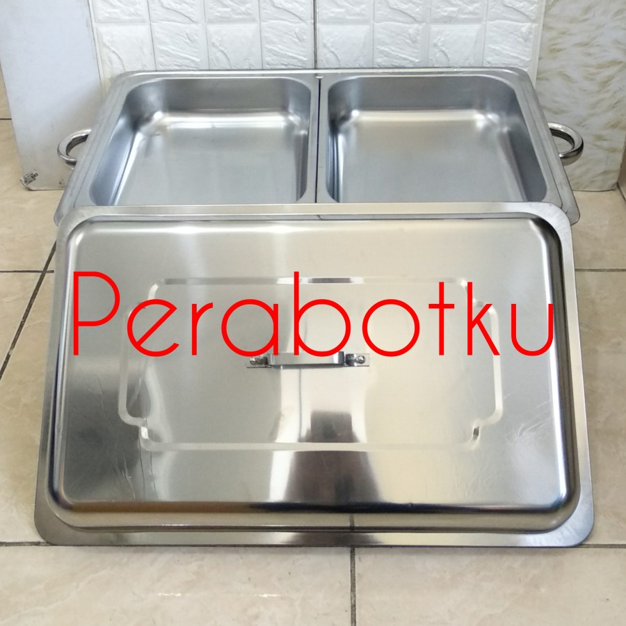 Chaffing Dish 11 Liter 2 Tungku / Tempat Saji Prasmanan Stenlis Sekat 2