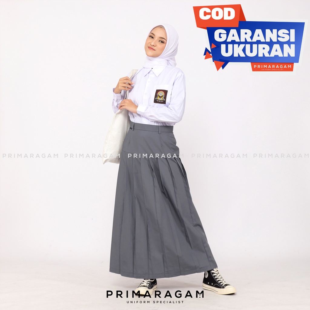 Primaragam Rok Seragam Sekolah Sma Abu Abu Panjang Rempel Lipit Bawah Pinggang Pinggul Baping