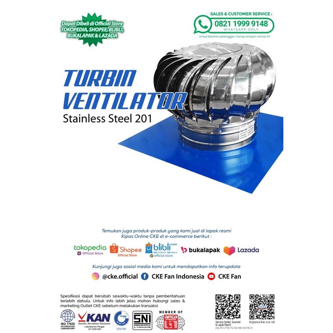 CKE Turbin Ventilator TG300-SS Ventilasi Atap Rumah Pabrik Resto Udara