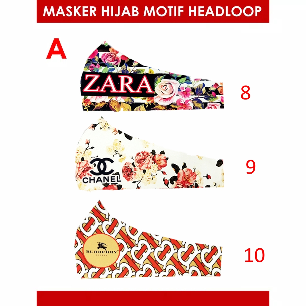 MASKER HIJAB BAHAN SCUBA MOTIF 2 MODEL HEADLOOP WASHABLE