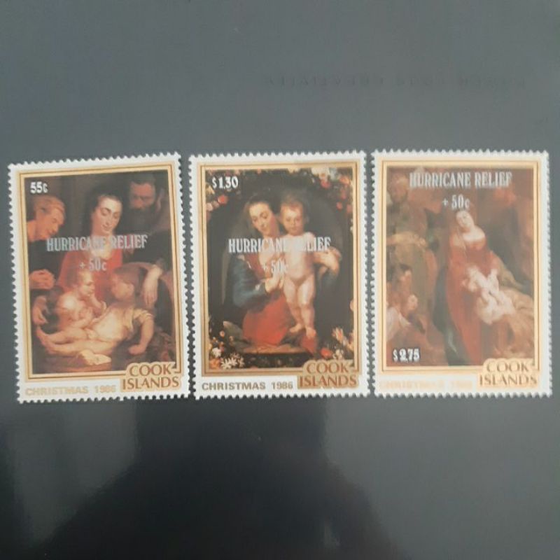 

Perangko Cook Islands Christmass 1986 Huricane Relief set 3 prangko