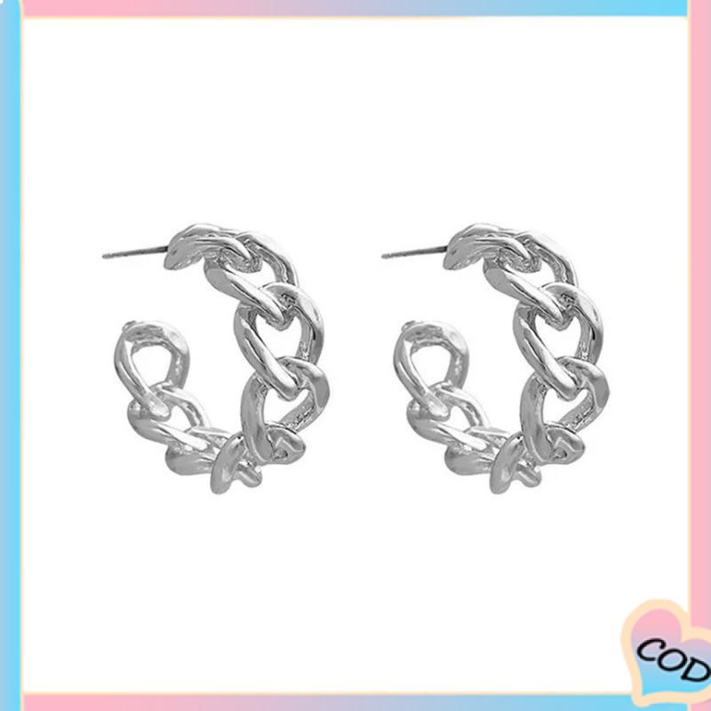 COD❤️ Anting-Anting Retro Fashion Logam Berongga Rantai Stud Earrings Premium Sense Earring-A.one