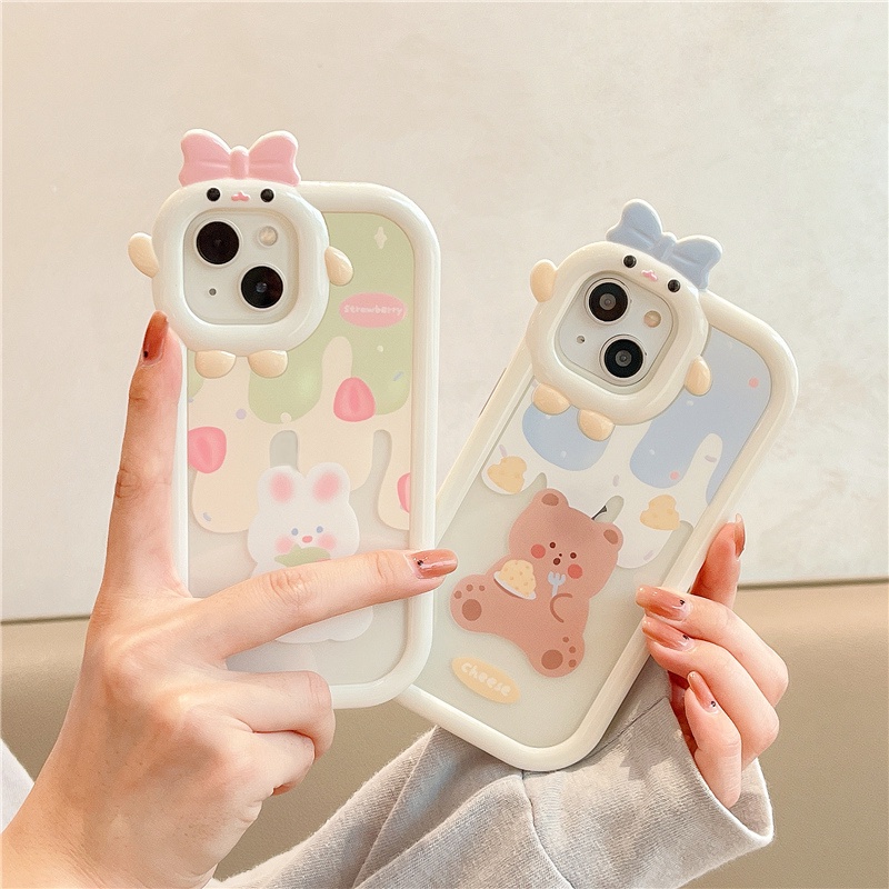 Soft Case TPU Desain Kelinci Beruang 3D Untuk IPhone 6 6S 7 8 Plus 11 13 12 Pro MAX XR 14 Plus Pro MAX X XS MAX SE